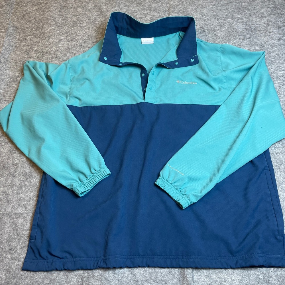 Columbia Mens XL Omni-Shade Snap Neck Pullover Teal‎ Navy Lightweight Jacket